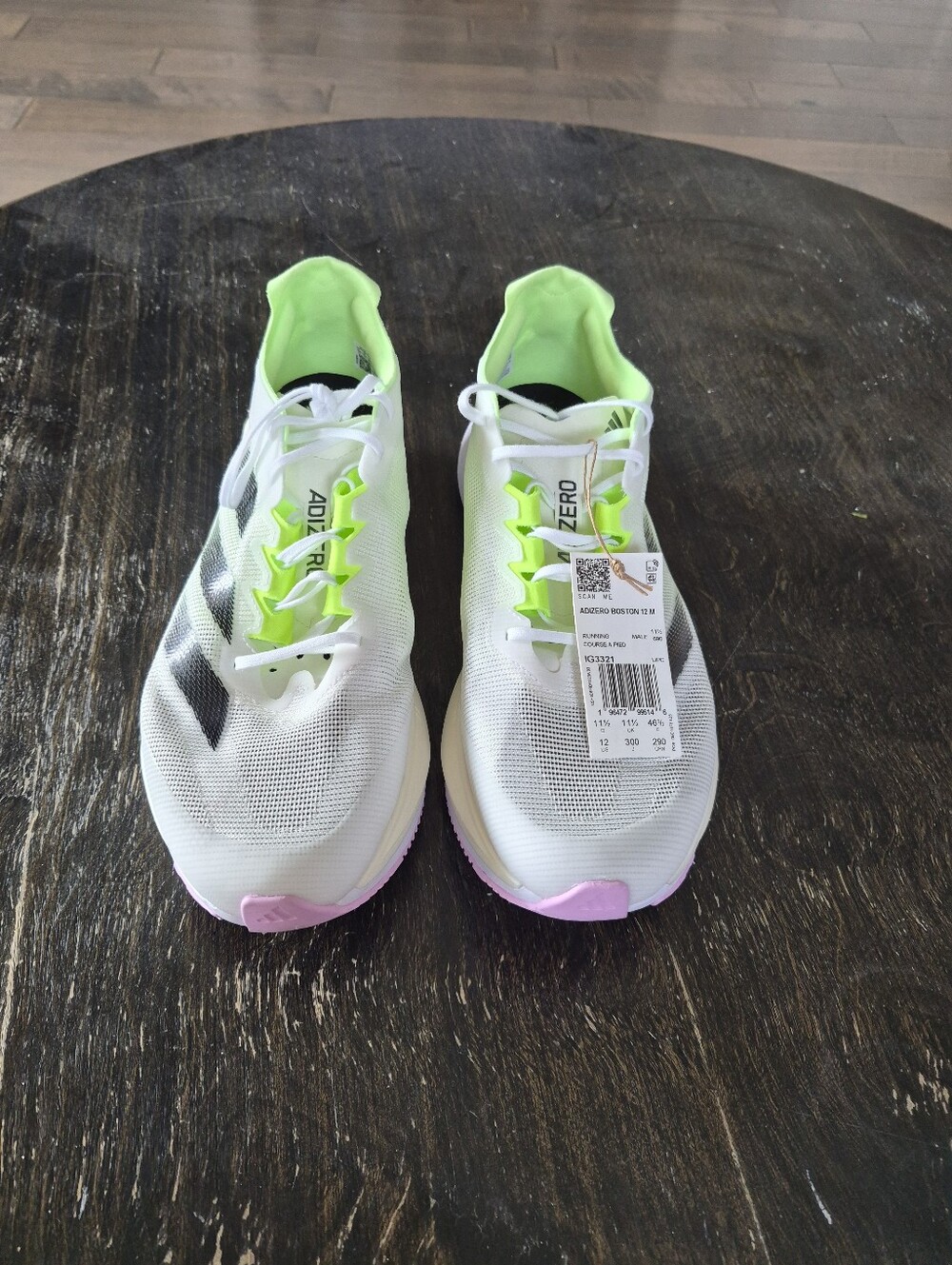 Adidas Adizero Boston 12 High Performance Running Shoes, "White Green Spark"